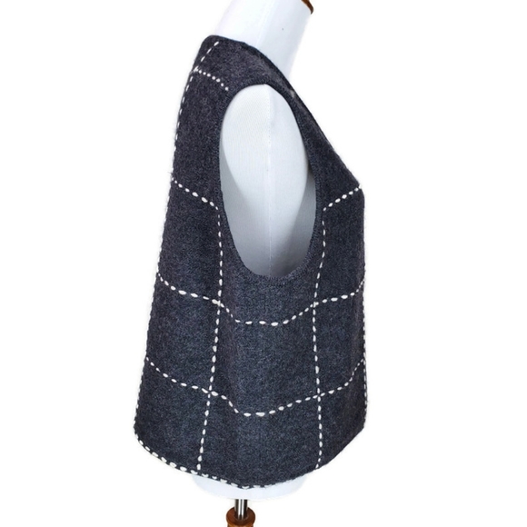 Karen Scott 100% Wool Made in Australia Zip Up Vest Gray/White Stitching SZ L - Picture 4 of 9